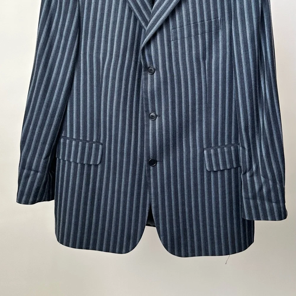 VINTAGE BROOKS BROTHERS CLASSIC BLUE STRIPED BLAZER JACKET ITALIAN WOOL SILK/L - Picture 6 of 9